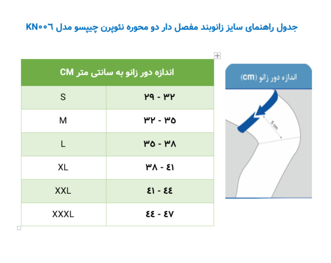 زانوبند مفصل دار دو محوره نئوپرن چیپسو مدل KN006